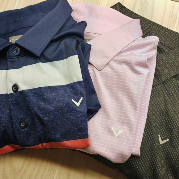 Lot Of 3 Callaway Opti-Dri Men's Golf Polo Short Sleeve Stripe Geometric LARGE - Picture 1 of 11